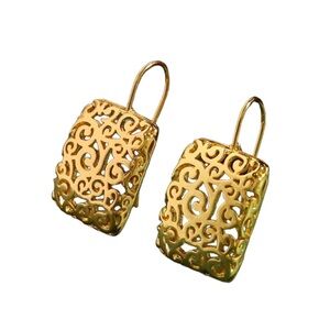 Celtic Rectangle Cut Metal Gold Drop Earrings